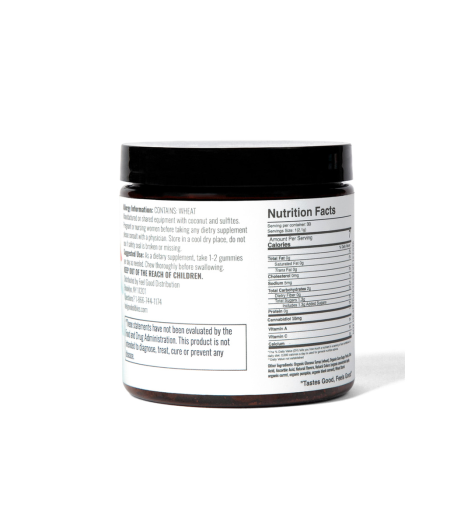 Gummies container displaying nutrition facts for "The Midday Reset" dietary supplement.
