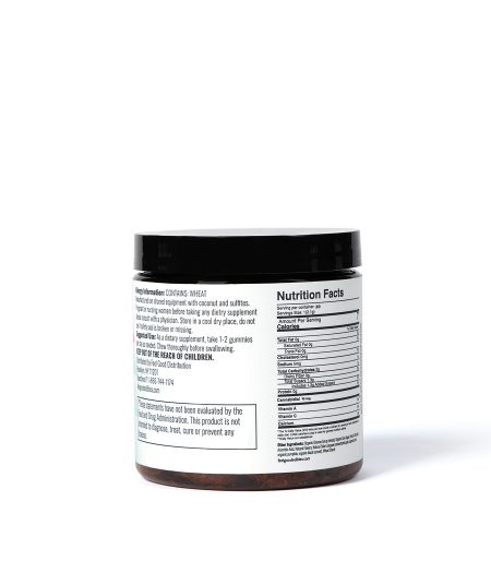 300MG CBD Bear Gummy jar showing nutrition facts and usage instructions on the label.