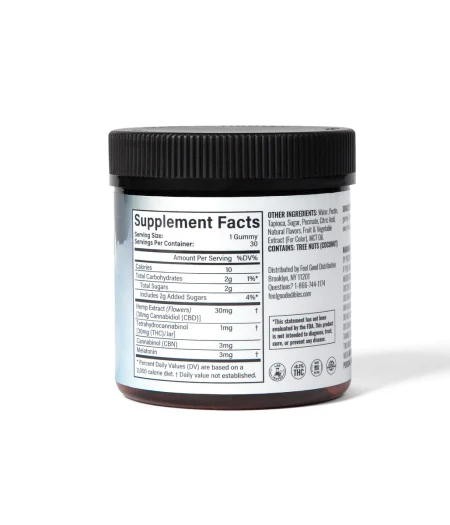 Supplement facts for 300MG CBD Cherry Gummy showing nutrition details and ingredients.