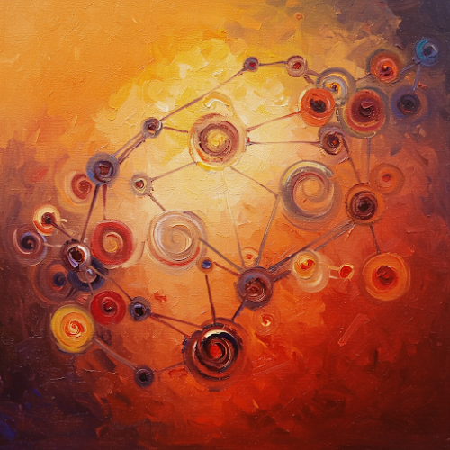 Abstract artwork depicting interconnected circular patterns, symbolizing the entourage effect of cannabinoids.